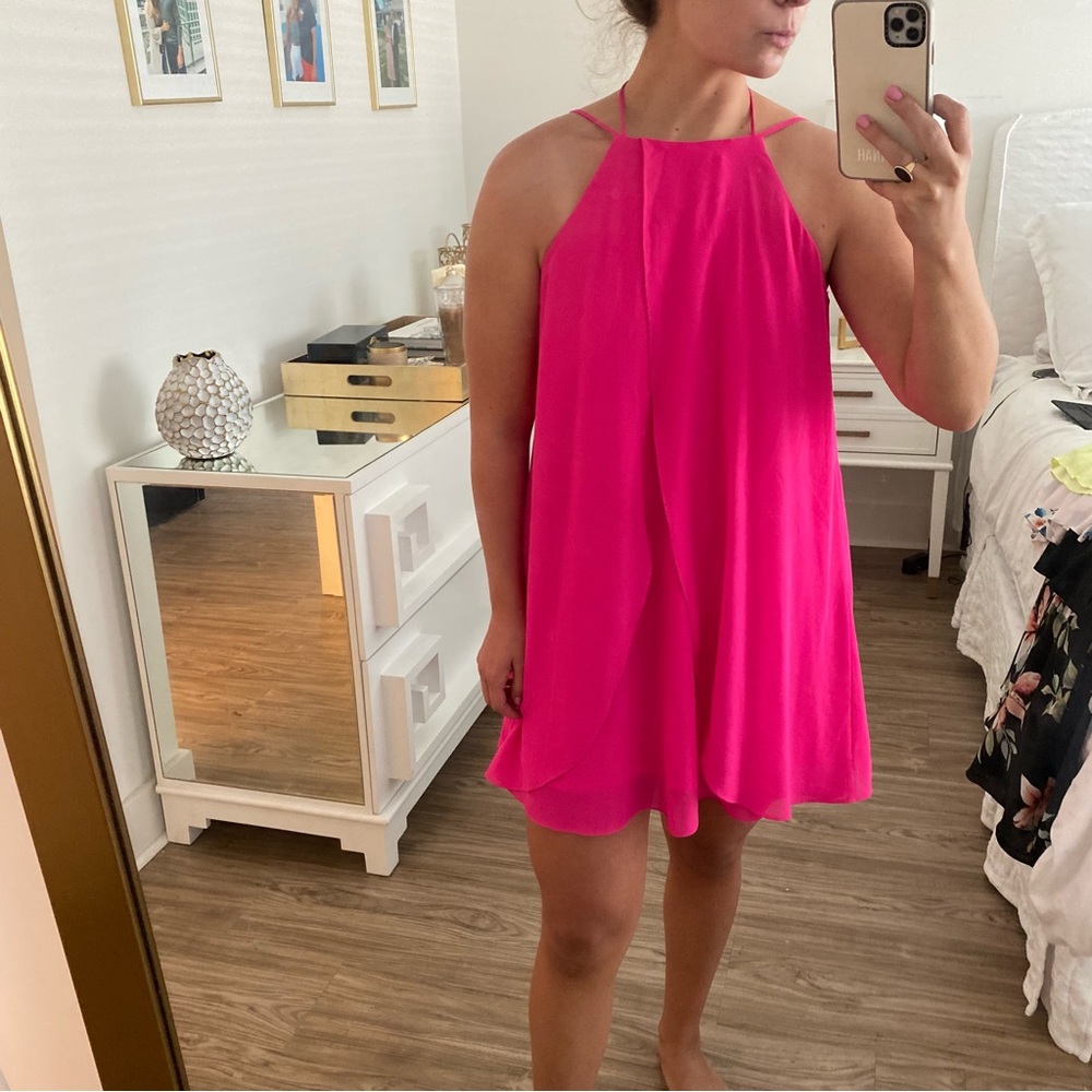 Hot pink flowy cocktail dress
